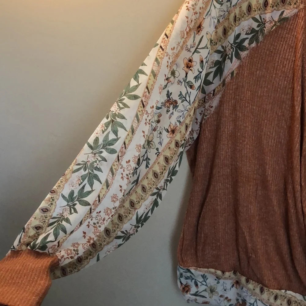 NWOT Blu Pepper | Burnt Orange Bohemian Top /bow Sz M - Picture 11 of 12
